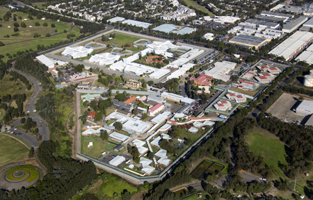 Aerial view of Silverwater Correctional Complex, with Blaxland Riverside Park in the foreground.